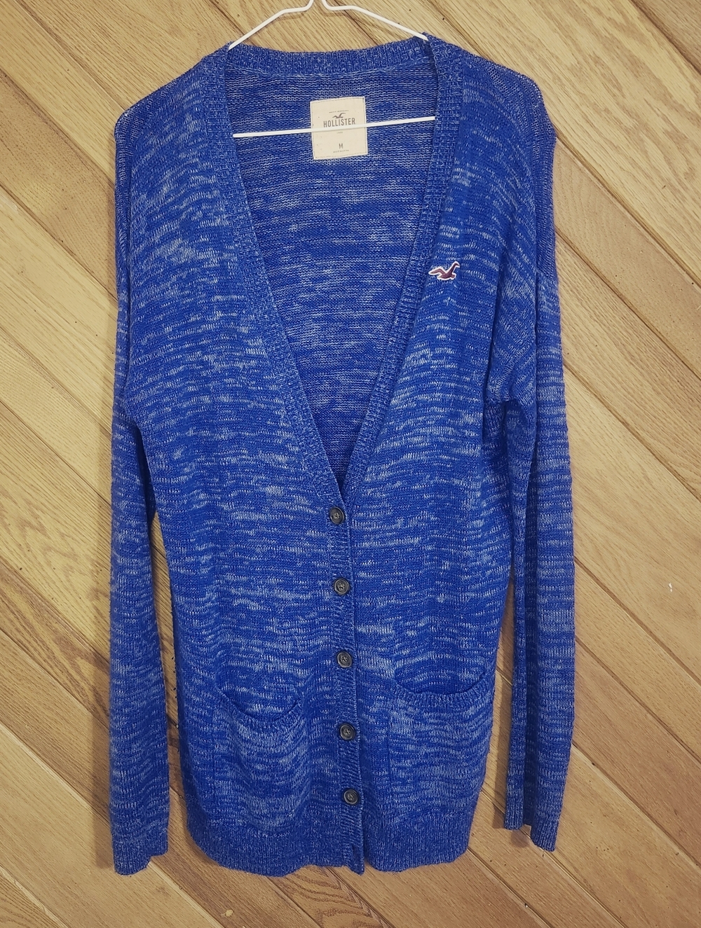 Hollister Medium Blue Marled Deep V-Neck Button Front Oversized Cozy Cardigan